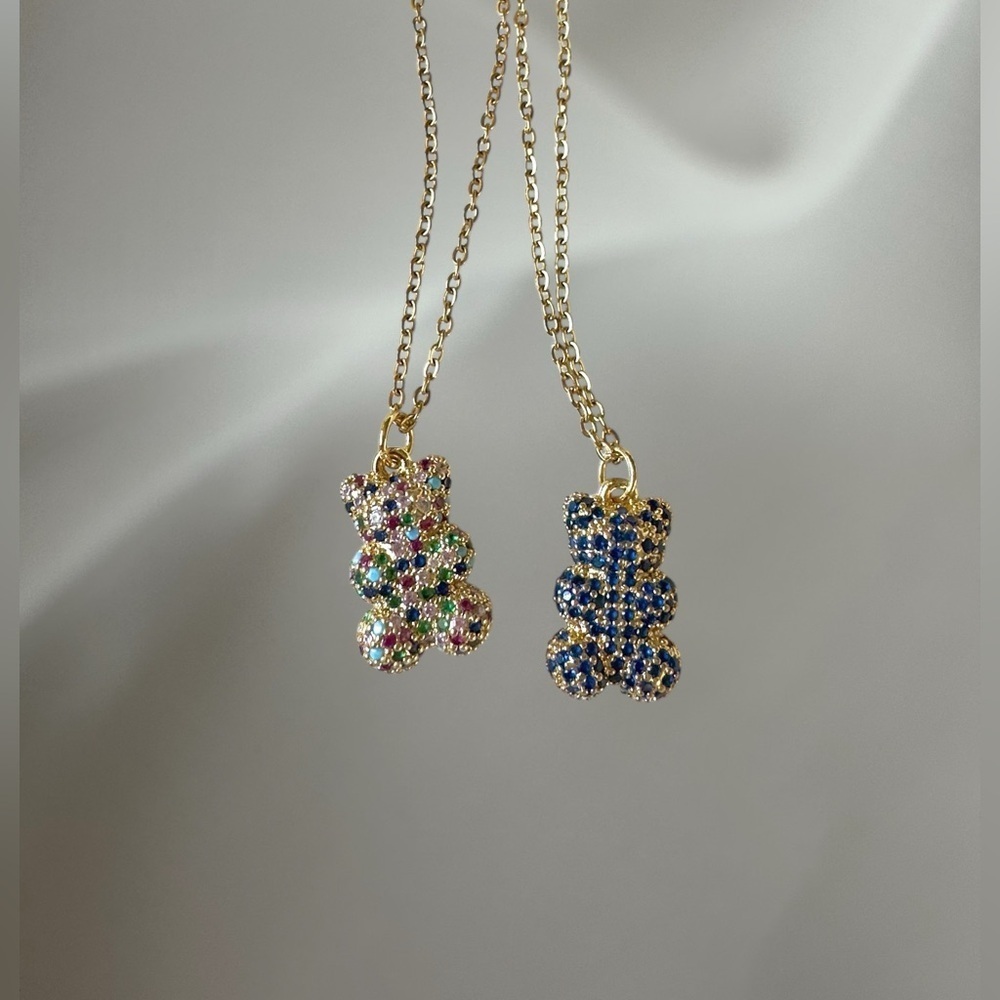 Rhinestone Teddy Bear Pendant Necklace - Picture 3 of 3